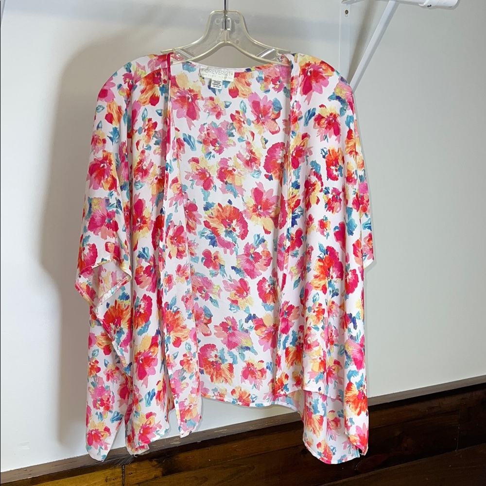 Forever 21 Multicolor Floral Flowy Lightweight‎ Kimono- 1X